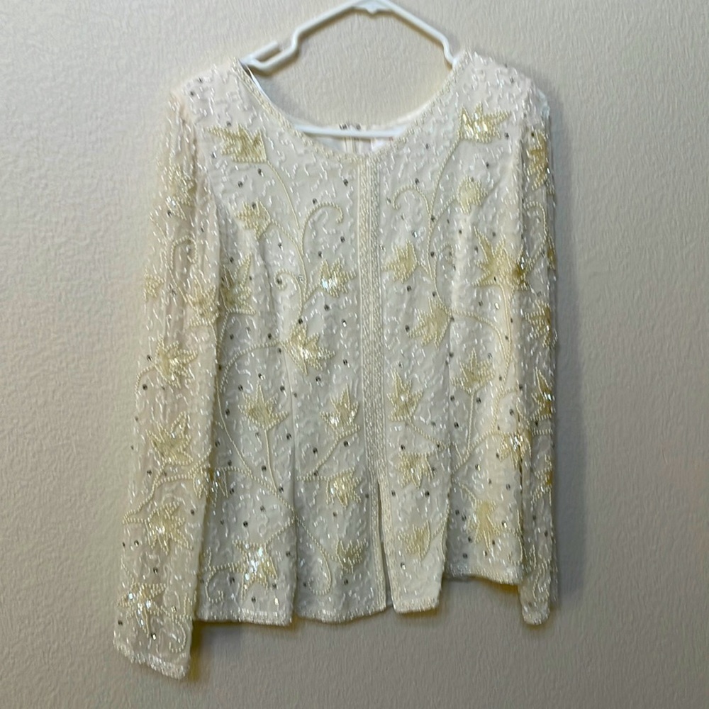 MON Cheri vintage heavily embroidered top Sz medium M great bridal bachelorette
